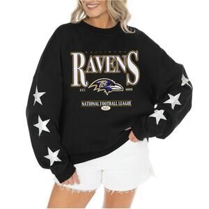 NFL Baltimore Ravens Gameday Couture Blk Rhinestone Star Oversize Sweatshirt XL